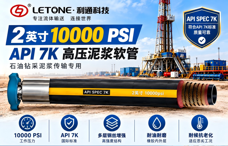2英寸10000 PSI API 7K高压泥浆软管：石油钻采高压输送解决方案